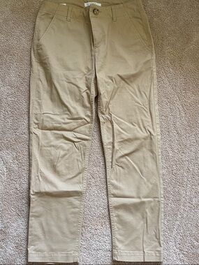 Women’s Monroe Slim Mid Rise Cotton Tan Chino Pants - Casual Straight Fit Tan